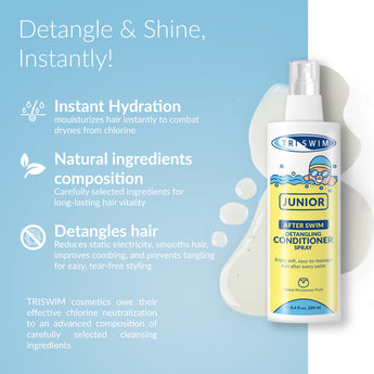 TRISWIM Junior after swim detangling conditioner spray for kids swimmers moisturizing chlorine damaged hair